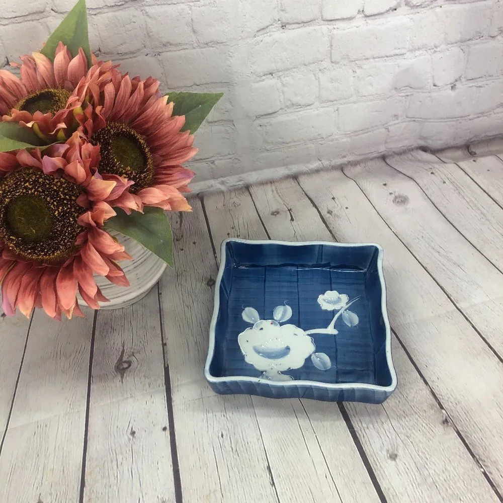 japanese folkart ceramics square dish